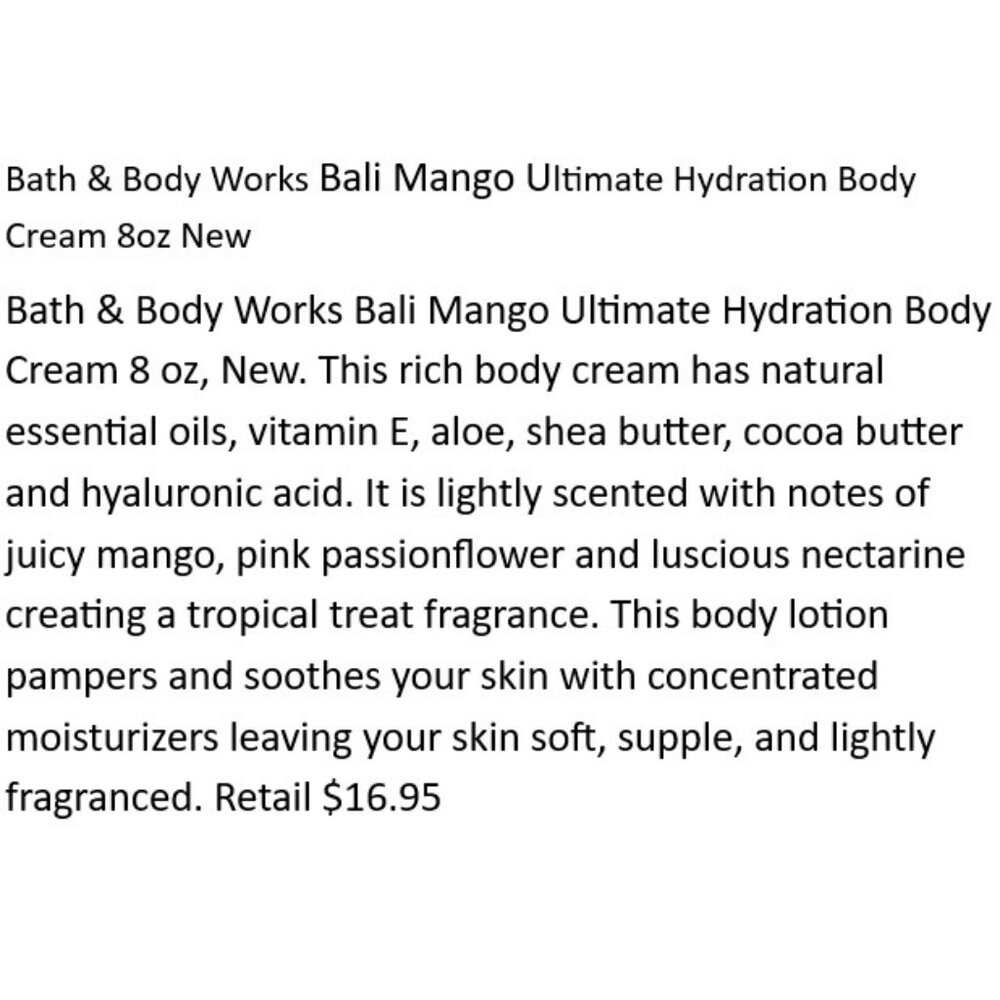 Bath & Body Works Bali Mango Body Cream 8 oz New R 16.95 - Picture 2 of 2
